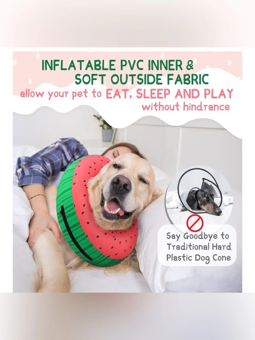 NEW XL Pink & Green Inflatable Dog Donut Recovery Collar